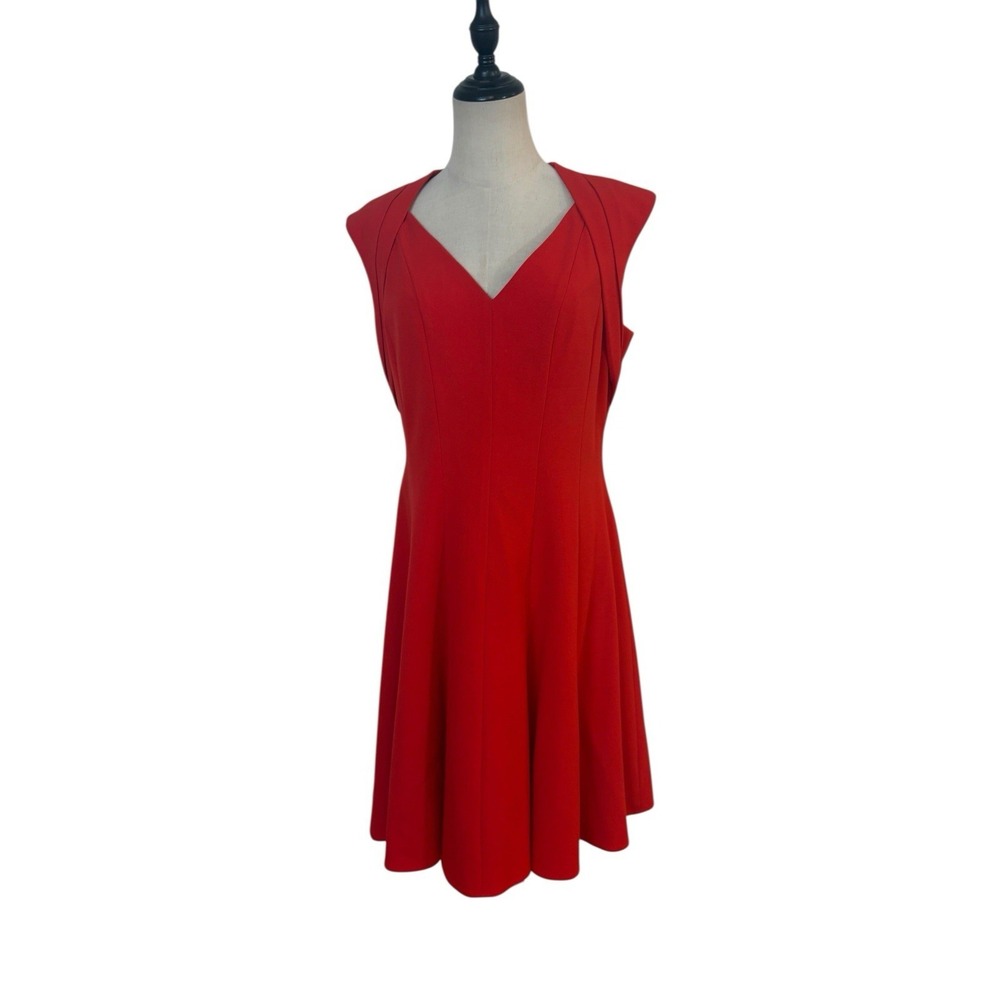 Calvin Klein Red Fit Flare Dress Sz 8 Cocktail Career Minimalist Party‎ Chic